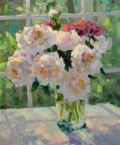 white on white by gregory packard. a painting of peonies.